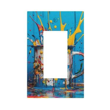 Imagem de LuHuoLu Capas decorativas para tomadas coloridas, respingos de tinta, prancha de madeira azul, 1 peça única decora GFCI para interruptores de luz, placa, 1 placa de parede basculante jumbo