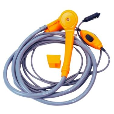 Imagem de Ducha Portátil Camping 12V, Bombeador Elétrico Laranja com Mangueira 2m, Chuveiro para Carro e Acampamento, Bomba Pressurizada 8L/min, Cabo 4.85m
