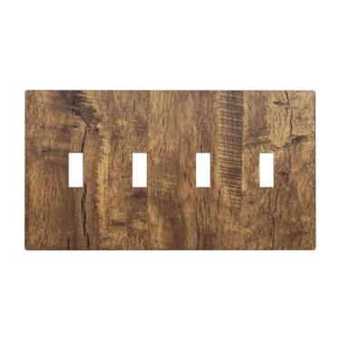 Imagem de Wmhusu Capa de interruptor de luz marrom rústica madeira Westen Country 4 Gang, placa de interruptor quádrupla, placa decorativa de interruptor, capa de tomada elétrica para decoração de cabana de