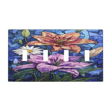 Imagem de Capas para interruptores de luz, vintage, flores coloridas, pintura a óleo, estilo quadriciclo, placa elétrica para parede de 4 grupos, placas decorativas para decoração de quarto e banheiro