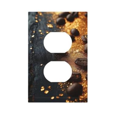Imagem de LuHuoLu Capas decorativas de madeira preta, grãos de café, pó dourado, 1 gangue, placa de cobertura para interruptor de luz, placas de parede para tomadas elétricas, placa de comutação elétrica, placa