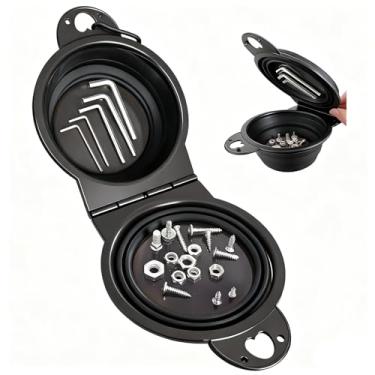 Imagem de Conjunto de bandejas de peças magnéticas dobráveis, nova versão atualizada, tigelas duplas de silicone redondas integradas de 13 cm, organizador de porcas e parafusos multiuso, gancho bônus para