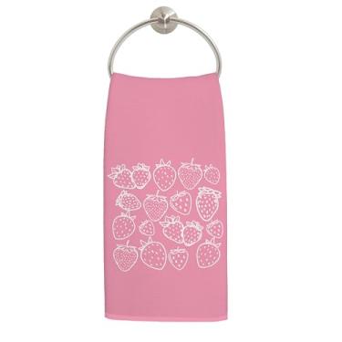 Imagem de LADOCK Toalhas de cozinha de morango rosa, toalhas de mão de morango para decoração de banheiro, toalhas de chá estéticas de morangos fofos para cozinha, decoração de banheiro feminino preppy, 40 x 61