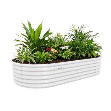 Imagem de A ANLEOLIFE Canteiros elevados galvanizados para jardim ao ar livre, oval grande de metal para plantar vegetais, flores, ervas, antiferrugem e fácil configuração, branco antigo