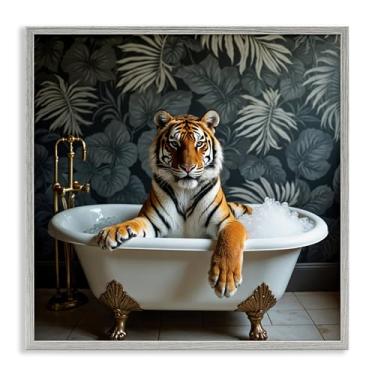 Imagem de Stupell Industries Tigre em banho de espuma exótico arte giclée emoldurada branca, design por Lettered and Lined, 17 x 17