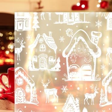 Imagem de Película de privacidade para janela, arte de Natal, adesivos estáticos, decorativos, branco, puro, casa, alce, floco de neve, vidro, janela, adesivos, adesivos fixos de janela de Natal para artigos de
