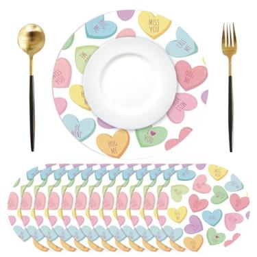 Imagem de Tarklanda 50 peças de jogo americano de papel para o dia dos namorados, redondo, 33,4 cm, descartável, amor, coração, para cozinha, jantar, casamento, aniversário, decoração de festa de aniversário