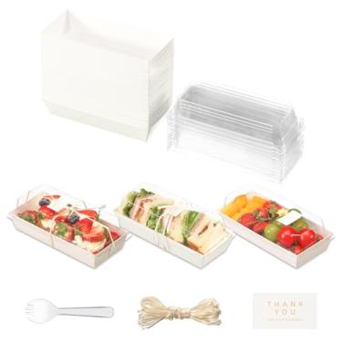 Imagem de FZJ Caixas pequenas de charcutaria com tampas e garfos transparentes - Mini caixa de charcutaria de papel To Go, recipientes descartáveis para alimentos, caixas de sobremesa de 12 cm para biscoitos