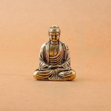 Imagem de SAINWORDS Meditação Buda estátua de Buda estatueta de metal cobre latão portátil tamanho mini escultura de viagem altar escritório decoração de mesa painel de carro acessórios zen ornamentos (B)