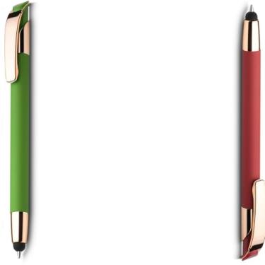 Imagem de Caneta Esferográfica em Metal, Rosa e Multicolorido, Ponta Touch Emborrachada, Escrita Azul, Detalhe Dourado Rosé, Refil Tipo Parker (Kit 2 Caneta Sorit)