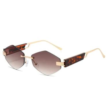 Imagem de Óculos de sol femininos sem armação, irregulares e modernos, com armação pequena personalizada (GoldTea)