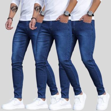 Imagem de KIT 3 Calças Jeans Skinny Masculina com Elastano Lycra Confortável-Masculino