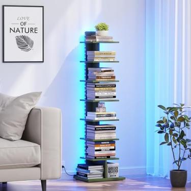 Imagem de TUTOTAK Estante estreita, estante de livros de 8 camadas com luzes LED, prateleira de livros lombada para espaços pequenos, prateleira de canto para sala de estar, escritório, escritório, entrada