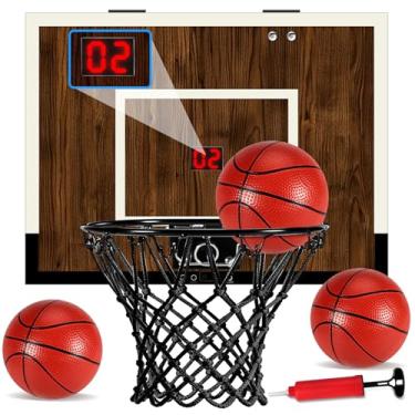 Imagem de Laapee Indoor Basketball Hoop Mini Set – Over The Door with Dark Wood Finish, Iron Rim, Anti-Shock Padding, Includes 2 Balls & Air Pump, 16"x12"x3" (Score Version)