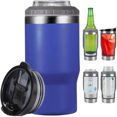 Imagem de Copo Térmico Long Neck 420ml em Inox com Abridor – Isolamento a Vácuo, Porta-Lata e Porta-Garrafa 4h Gelado (Azul)