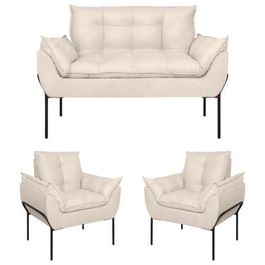Imagem de Kit 02 Poltronas + Namoradeira Reforçada Opala Metal Preto Bege