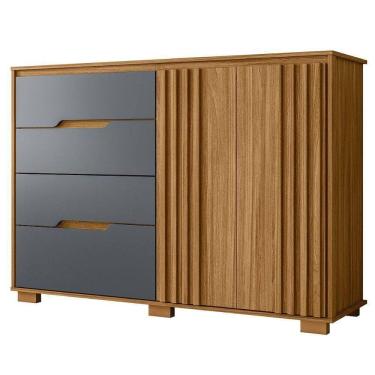 Imagem de Comoda Texas 4 Gavetas 2 Portas 147 Cm Freijo Cinza Moval