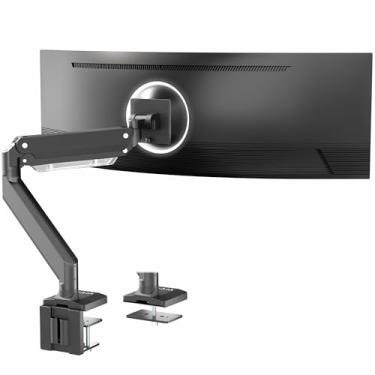 Imagem de VIVO Braço de monitor resistente de alumínio premium para monitores Ultrawide de até 124.5 cm e 15.0 kg, suporte de montagem de mesa única, altura pneumática, VESA máximo 100 x 100, preto,