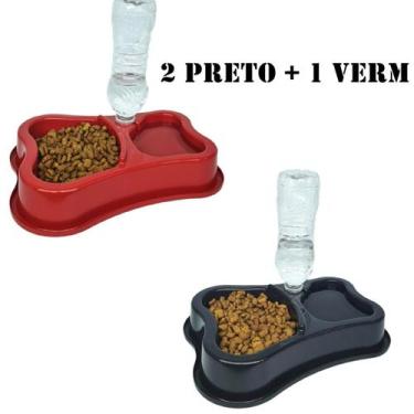 Imagem de Kit 3 Comedouro Duplo Anti Formiga Cor:2 Preto + 1 Verm - menp, 2 Pret