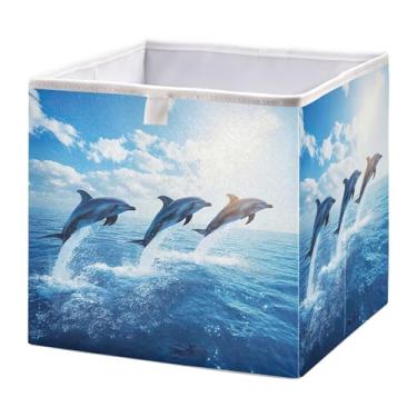 Imagem de SEHANY Caixa de armazenamento dobrável com golfinhos saltadores, organizador de tecido grande, dobrável, para roupas, brinquedos, livros, armário, berçário, 28 x 28 x 28 cm