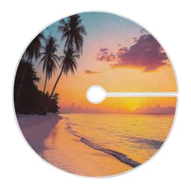 Imagem de Blueangle Saia de árvore de Natal de praia tropical de 120 cm - poliéster macio e resistente a rugas, decoração de férias para festas de Natal, árvore festiva e decoração de casa (563)