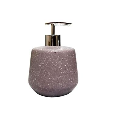 Imagem de Frasco Porta Sabonete Liquido Redondo 500ml Cerâmica Granulada para Banheiro- Design Moderno com Textura Única para Banheiro e Lavabo(Cinza)