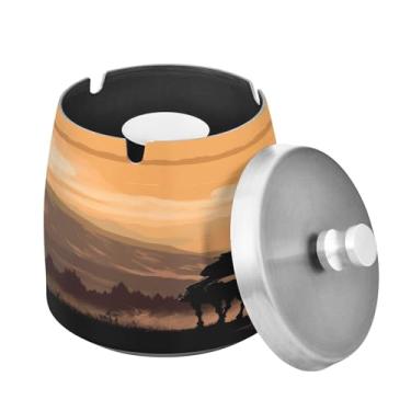 Imagem de Blueangle Cinzeiro American West Cowboy com tampa para cigarros, à prova de vento/chuva, aço inoxidável, sem fumaça, inodoro, cinzeiro para uso interno ou externo (249)