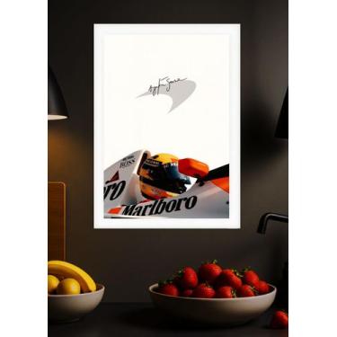 Imagem de Quadro Ayrton Senna McLaren Honda com Vidro e Moldura Branca Tamanho:2