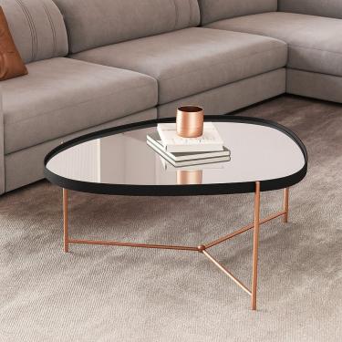 Imagem de Mesa de Centro com Borda em Couro Sintético Espelho e Pés em Ferro Alamanda Preto/Bronze