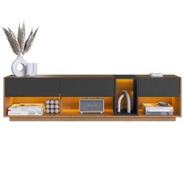 Imagem de Rack Moderno Com Led 03 Gavetasavetas 180cm Mel Grafite Proddy