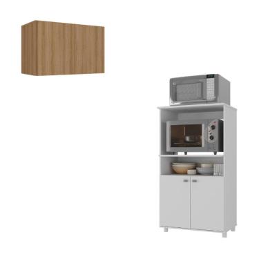Imagem de Kit Armário De Cozinha 2 Portas Com Balcão Multiuso Multimóveis Mp2236 Branco-rustic Branco-rustic
