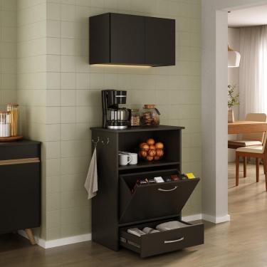 Imagem de Kit Armário De Cozinha Aéreo 62,5cm Com Balcão Multiuso Multimóveis Mp5063 Preto