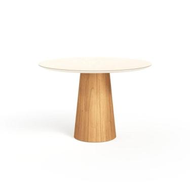 Imagem de Mesa De Jantar Redonda 120cm Scandi 6 Lugares Lamina Natural De Madeira Off White Vidro
