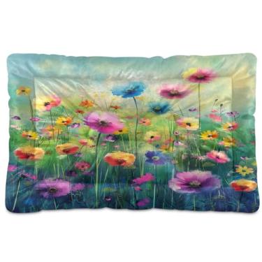 Imagem de SEHANY Cama para cães e gatos com flores silvestres coloridas com fundo antiderrapante, cama de canil, colchão macio para animais de estimação, lavável para cães pequenos, médios e grandes, gatos, 91