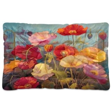 Imagem de SEHANY Cama para cães e gatos com flores silvestres coloridas com fundo antiderrapante, cama de canil, colchão macio para animais de estimação, lavável para cães pequenos, médios e grandes, gatos, 91