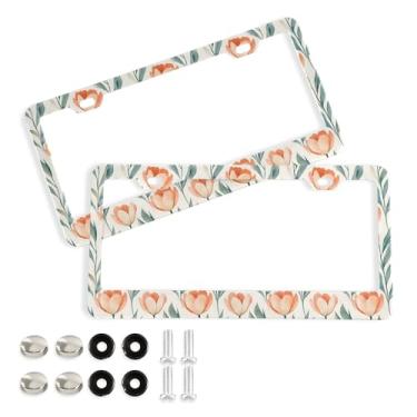 Imagem de SEHANY Molduras de placa de licença de flores florais coloridas, capas de moldura de placa de carro de alumínio à prova de ferrugem com orifícios elípticos e parafusos serve para veículos padrão dos