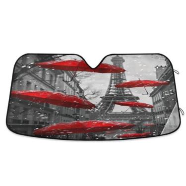 Imagem de ATTX Guarda-chuvas vermelhos para-sol para para-brisas de carro 134.6 cm x 59.7 cm Protetor solar universal com proteção UV, persiana de janela frontal automática dobrável para caminhões Sedans SUVs