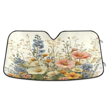 Imagem de ATTX Herbal Wildflowers para-sol para para-brisas de carro 139.7 cm x 70.1 cm Protetor solar universal com proteção UV, persiana de janela frontal automática dobrável para Sedans SUVs caminhões #4