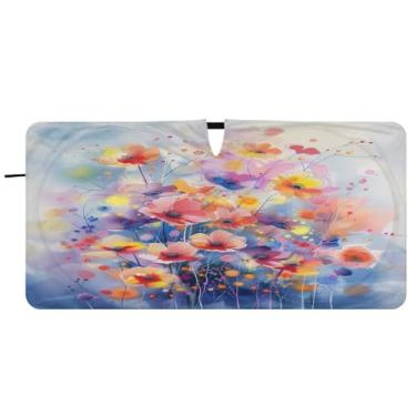 Imagem de Blueangle Pára-brisas com pintura em aquarela colorida - 149.9 cm x 76.2 cm dobrável carro janela frontal blocos para-sol raios UV viseira de sol (53)
