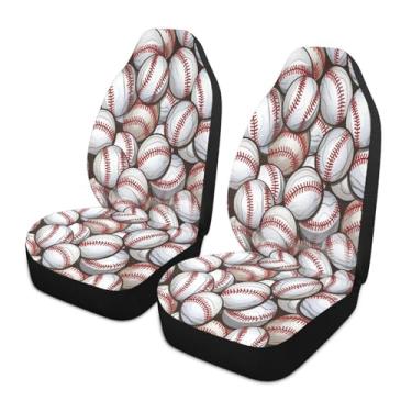 Imagem de Blueangle 2 peças de capas de assento de carro padrão de bolas de beisebol, almofadas protetoras respiráveis para assentos dianteiros de carro, ajuste universal para SUV Sedan Truck Van (759)