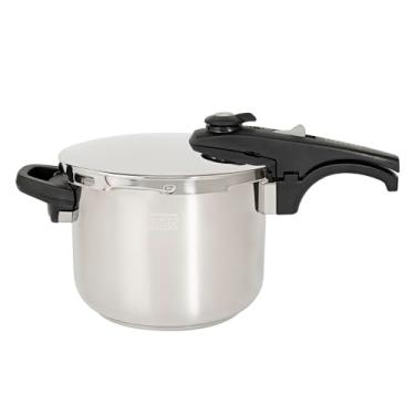 Imagem de BLACK+DECKER Panela de Pressão 6 litros Galaxy - Corpo em Aço Inoxidável, Tampa com Fechamento Externo, Regulador de Pressão, 7 Travas de Segurança e Base Compatível com Indução