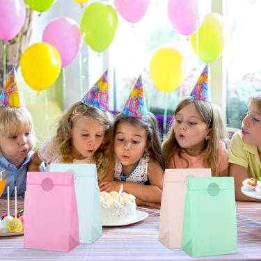 Imagem de Pacote com 24 sacos de presente 12 x 7 x 23 cm, sacos de papel para doces com 24 adesivos, lanches, sacolas de artesanato para aniversário, festa de casamento, aniversários, cores do arco-íris