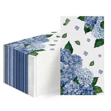 Imagem de Horaldaily 100 guardanapos decorativos de papel descartáveis para primavera, verão, toalha de mão com padrão de hortênsia para festa, almoço, jantar, cozinha, banheiro, decoração
