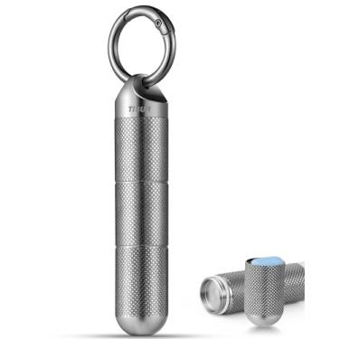 Imagem de TISUR Porta-pílulas de titânio pequeno de metal, organizador de pílulas, recipiente portátil à prova d'água, caixa de garrafa de comprimidos de viagem para bolsa (grande - 1,6 cm, 3 compartimentos