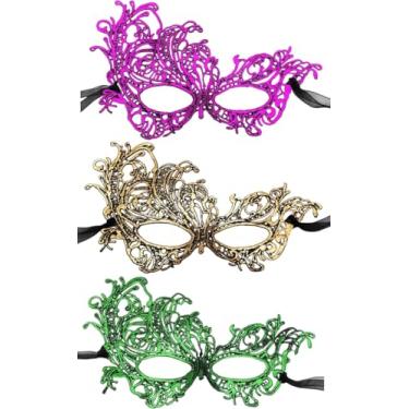 Imagem de INOGIH 3Pcs Purple/Green/Gold Masquerade mask for women Soft Lace Mardi Gras Halloween Venetian Carnival Cosplay Party Mask