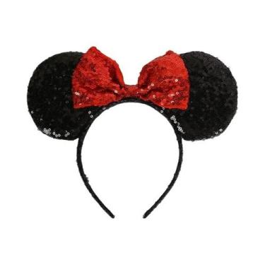 Imagem de Tiara De Pelúcia Mickey Mouse Minnie Com Laço De Poá, Ornamento De Cab