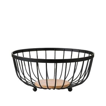 Imagem de Fruteira de Mesa 2 Andares Ferro e Bambu Organizador Cesto de Frutas Decorativa de Bancada(REDONDA FERRO E MDF 25X25CM)