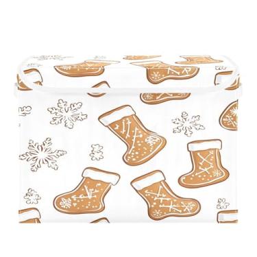 Imagem de CEBUGI Caixotes de armazenamento com tampas, caixa de armazenamento de tecido dobrável, cubos de gengibre, biscoitos, organizadores para prateleiras de quarto de armário de casa 40 x 30 x 39 cm