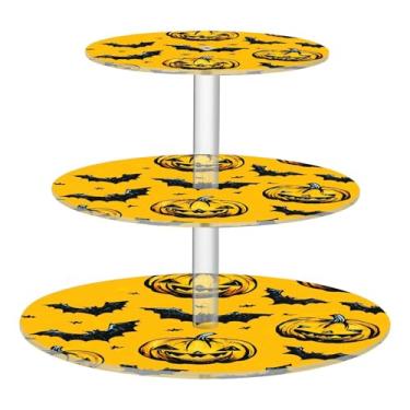 Imagem de CEBUGI Suporte de cupcake de 3 camadas, abóboras e morcegos, suporte redondo para bolo, torre, bandeja de servir em camadas de acrílico para chá, chá de bebê, casamento e mais