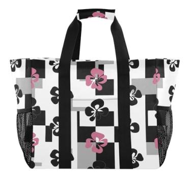 Imagem de Wassud Tulipas tabuleiro de damas design de flores reutilizáveis bolsa grande sacola de lona impermeável organizador de lona para praia, piquenique, lavanderia, viagem